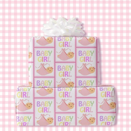 Papier Cadeau Couverture rose Fille Baby shower mignonne Pastel