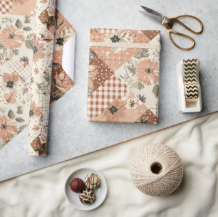 Papier Cadeau Couverture Terracotta Peach Quilt Cottagecore Ging
