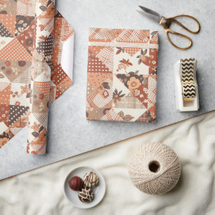 Papier Cadeau Couvre-lit en terre cuite Gingham Cottagecore Flor