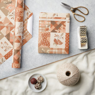 Papier Cadeau Couvre-lit en terre cuite Gingham Cottagecore Flor