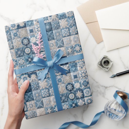 Papier Cadeau Couvre-lit flocon de neige bleu et blanc (Cadeaux)