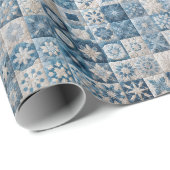 Papier Cadeau Couvre-lit flocon de neige bleu et blanc (Coin rond)