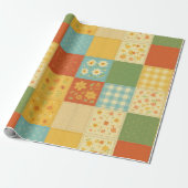 Papier Cadeau Couvre-lit Patchwork Jaune Fleurs Maison de Campag (Déroulé)