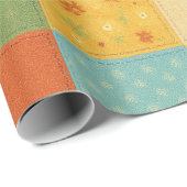 Papier Cadeau Couvre-lit Patchwork Jaune Fleurs Maison de Campag (Coin rond)