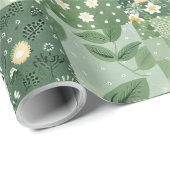 Papier Cadeau Couvre-lit vert patchwork à carreaux géométriques (Coin rond)