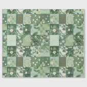 Papier Cadeau Couvre-lit vert patchwork à carreaux géométriques (Plat)