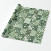 Papier Cadeau Couvre-lit vert patchwork à carreaux géométriques (Déroulé)