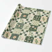 Papier Cadeau Couvre-lit vert patchwork antique carreaux géométr (Déroulé)