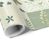 Papier Cadeau Couvre-lit vert patchwork antique carreaux géométr (Coin rond)