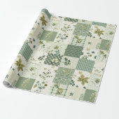 Papier Cadeau Couvre-lit vert patchwork antique carreaux géométr (Déroulé)