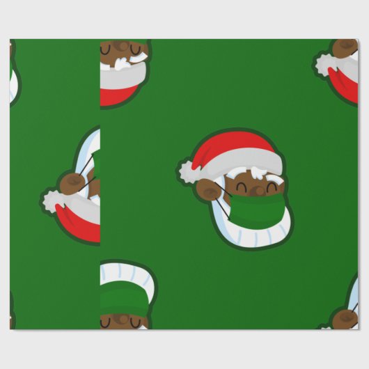Papier Cadeau covid masque visage de noël noir père Noël (Plat)