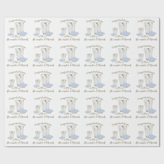 Papier Cadeau Cowboy Baby shower Pays Western Blue Boy (Plat)