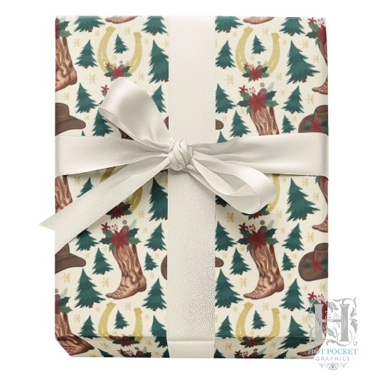 Papier Cadeau Cowboy Christmas Gift Wrapping Paper - Cream