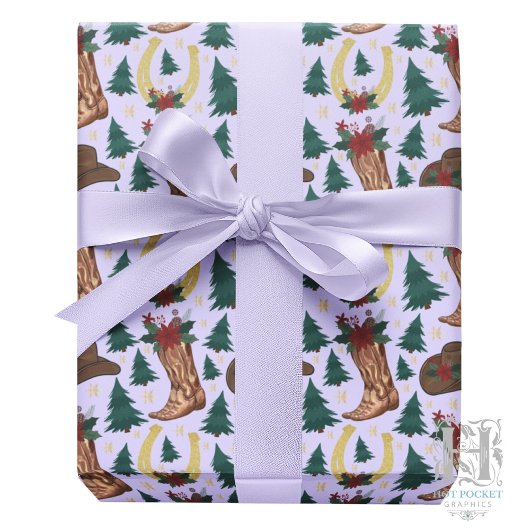 Papier Cadeau Cowboy Christmas Gift Wrapping Paper - Purple