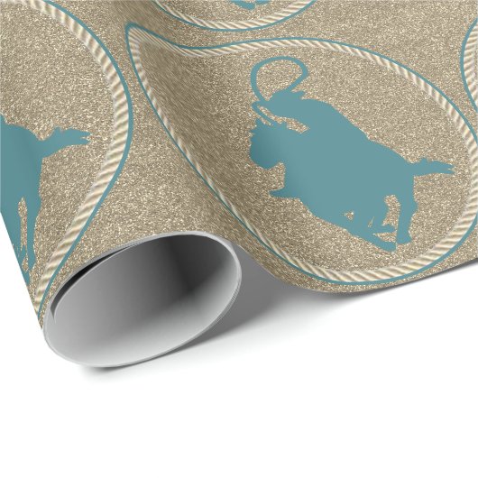 Papier Cadeau Cowboy De Rodéo Occidentale Sur Le Cheval Roping (Coin rond)