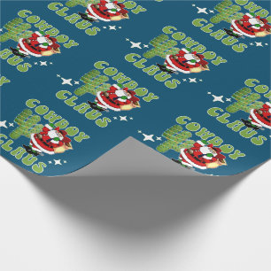 Papier Cadeau Cowboy Père Noël Cowboy Claus et Cactus Tree