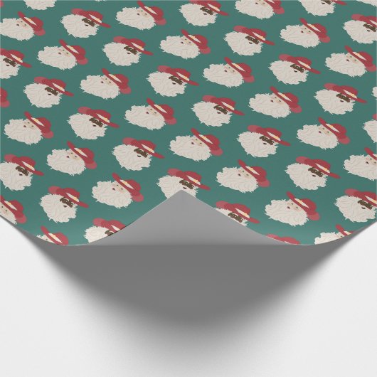 Papier Cadeau Cowboy Père Noël sur vert foncé (Coin)