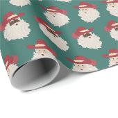 Papier Cadeau Cowboy Père Noël sur vert foncé (Coin rond)