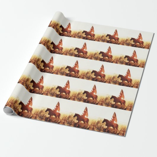 Papier Cadeau Cowboy Portrait USA Flag Thème. (Déroulé)