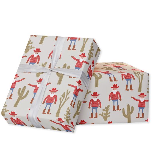 Papier Cadeau Cowboy Santa Claus Christmas