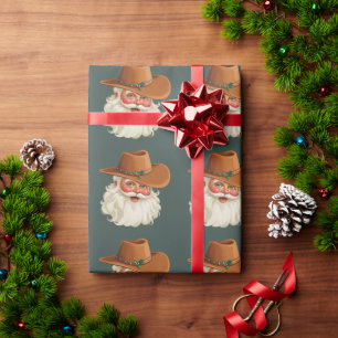 Papier Cadeau Cowboy Santa Vintage Drôle Rétro Western
