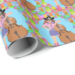 Papier Cadeau Cowgirl Country Western Bass Guitare Joueur Fiddle