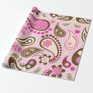 Papier Cadeau Cowgirl Rose Marron Paisley Fleurs Country Texas