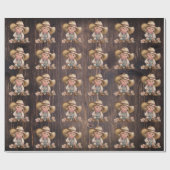 Papier Cadeau Cowgirl western brûlé brun bois à grain rustique (Plat)