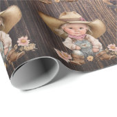 Papier Cadeau Cowgirl western brûlé brun bois à grain rustique (Coin rond)