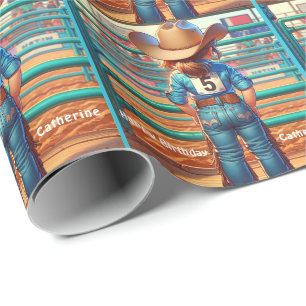 Papier Cadeau Cowgirls occidentales 5ème anniversaire Rodeo pers
