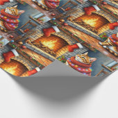 Papier Cadeau Cozy Abyssinian Cat by Fireplace Christmas Lights (Coin)