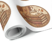 Papier Cadeau Cozy Autumn Books and Coffee Illustration (Coin rond)