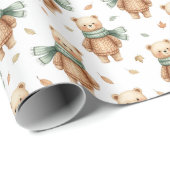 Papier Cadeau Cozy Autumn Teddy Bear Nursery (Coin rond)