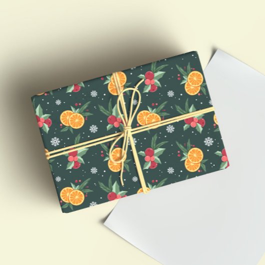 Papier Cadeau Cozy Christmas Oranges Wrapping Paper