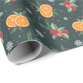 Papier Cadeau Cozy Christmas Oranges Wrapping Paper (Coin rond)