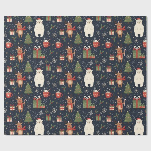 Papier Cadeau Cozy Christmas Pattern Reindeer Polar Bear Wrap (Plat)