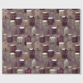 Papier Cadeau Cozy Snowy Winter Village Pattern (1) (Plat)