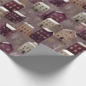 Papier Cadeau Cozy Snowy Winter Village Pattern (1) (Coin)