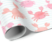 Papier Cadeau Crabes à l'aquarelle mignonne sur bande de menthe (Coin rond)