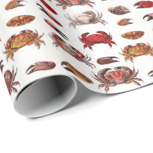 Papier Cadeau Crabes et pinces de crabe stylisés vintage