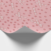 Papier Cadeau Crackers de Noël Toile rouge sur rose (Coin)