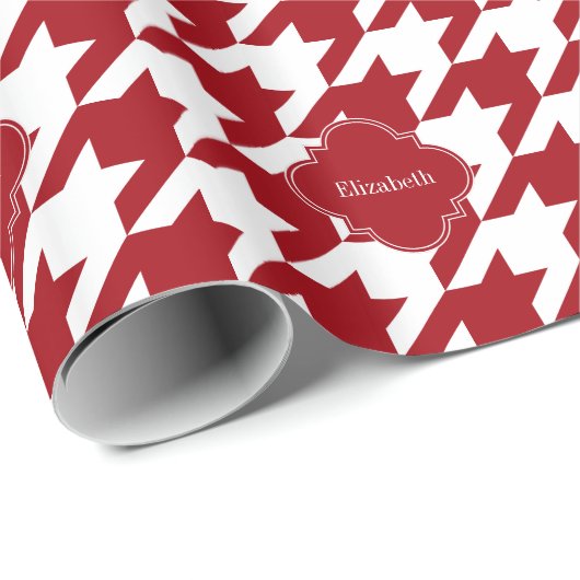 Papier Cadeau Cranberry Whale Houndstooth Cran Quatrefoil Monogr (Coin rond)