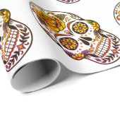 Papier Cadeau Crâne à sucre rose jaune (Coin rond)