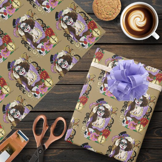 Papier Cadeau Crâne à sucre Steampunk