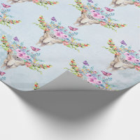 Crâne animal Boho avec papillons et fleurs