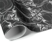 Papier Cadeau Crâne blanc sur papier d'enveloppement noir (Coin rond)