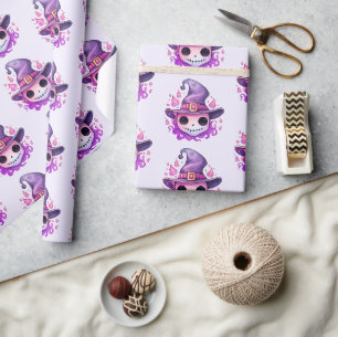 Papier Cadeau Crâne dans un chapeau de sorcière motif fantaisist