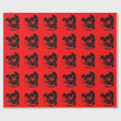 Papier Cadeau Crâne d'art pop noir rouge (Plat)