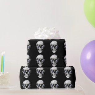 Papier Cadeau Crâne de bande dessinée d'art Pop avec lunettes de