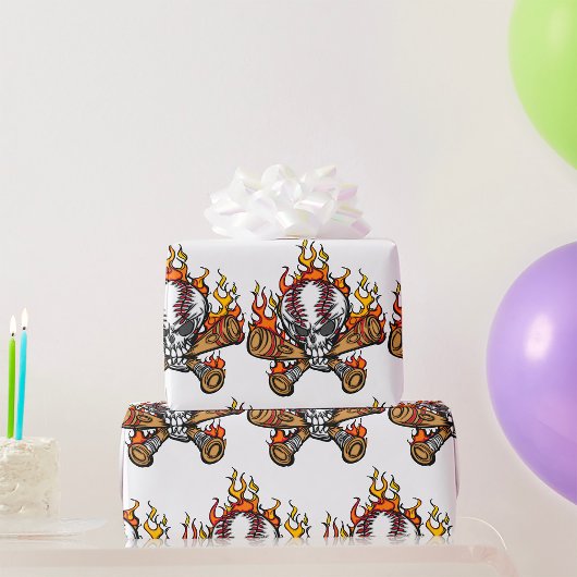Papier Cadeau Crâne de baseball flamboyant